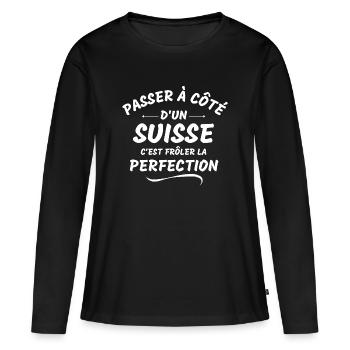 Suisse, je suis Suisse, Suisse humour - T-shirt manches longues Premium bio Femme - noir - Devant - Julia (174cm)
