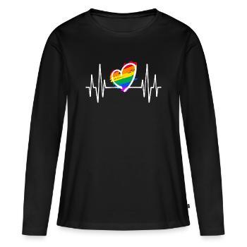 Coeur Lgbt Arc-en-ciel Relation Gay Sexualité - T-shirt manches longues Premium bio Femme - noir - Devant - Julia (174cm)