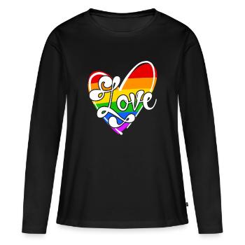 Relation Amour LGBT Sexualité Coeur Bisexuel - T-shirt manches longues Premium bio Femme - noir - Devant - Julia (174cm)