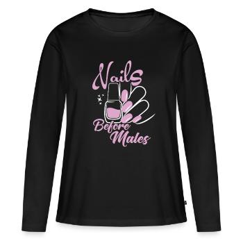 Les ongles avant les hommes Créateur d’ongles - T-shirt manches longues Premium bio Femme - noir - Devant - Julia (174cm)
