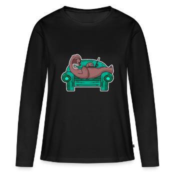 Paresseux sur le canapé personnel de l’ordinateur portable - T-shirt manches longues Premium bio Femme - noir - Devant - Julia (174cm)