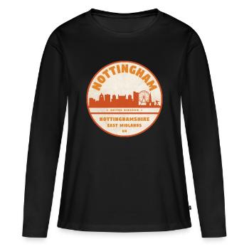 Nottingham Skyline Badge - Women's Premium Organic Long Sleeve Shirt - black - Front - Julia (174cm)