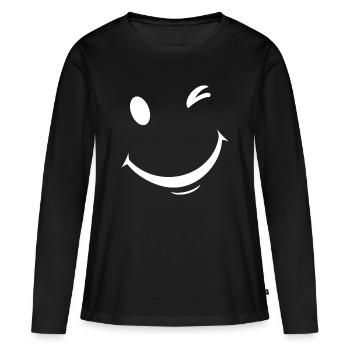 Expression de clin d’œil blanc - T-shirt manches longues Premium bio Femme - noir - Devant - Julia (174cm)