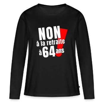 retraite, réforme des retraites, retraité - T-shirt manches longues Premium bio Femme - noir - Devant - Julia (174cm)