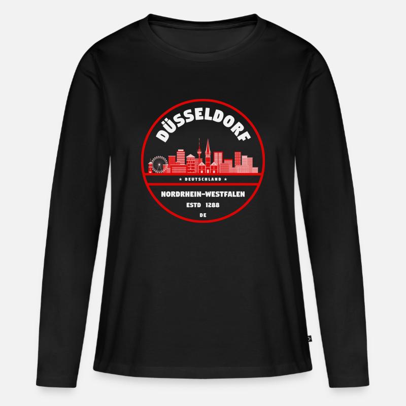 Düsseldorf Skyline Rundlogo - Frauen Premium Bio Langarmshirt - Schwarz