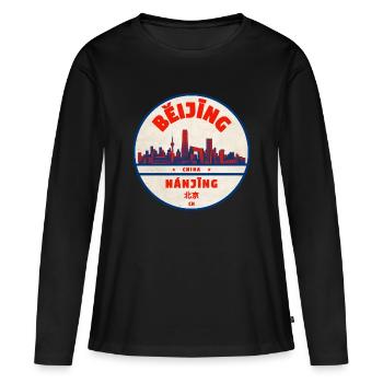 Rond vintage Pékin Nankin Skyline - T-shirt manches longues Premium bio Femme - noir - Devant - Julia (174cm)