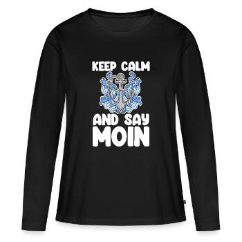 Nordsee Plattdeutsch Spruch Moin - Frauen Premium Bio Langarmshirt - Schwarz - Vorne - Julia (174cm)