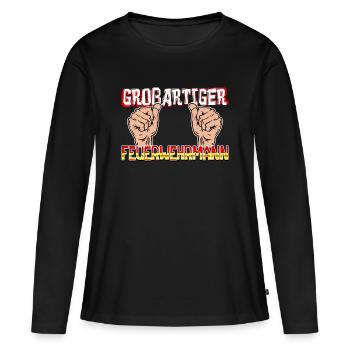 Feuerwehrmann Lebensretter Feuerwehr Statement - Frauen Premium Bio Langarmshirt - Schwarz - Vorne - Julia (174cm)