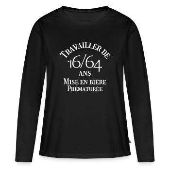 retraite, réforme des retraites, syndicat - T-shirt manches longues Premium bio Femme - noir - Devant - Julia (174cm)