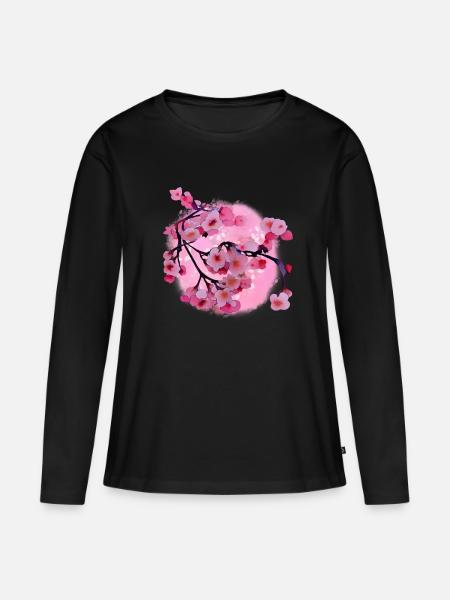 Japanische Kirschblüten Kunst - Frauen Premium Bio Langarmshirt - Schwarz