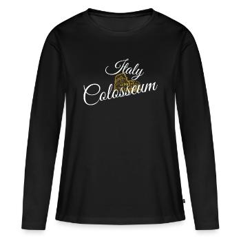 Colisée en écriture dorée - T-shirt manches longues Premium bio Femme - noir - Devant - Julia (174cm)