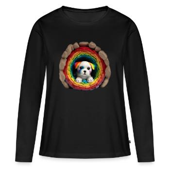 Rainbow Pups Tunnel - Frauen Premium Bio Langarmshirt - Schwarz - Vorne - Julia (174cm)