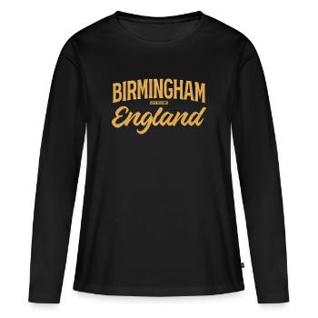 Birmingham England Vintage Script - Frauen Premium Bio Langarmshirt - Schwarz - Vorne - Julia (174cm)