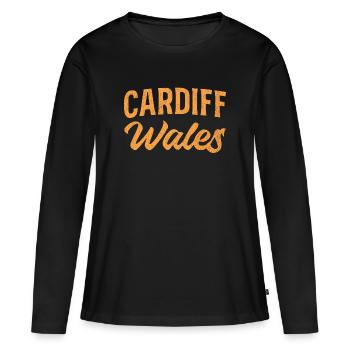 Cardiff Wales Lettres orange - T-shirt manches longues Premium bio Femme - noir - Devant - Julia (174cm)