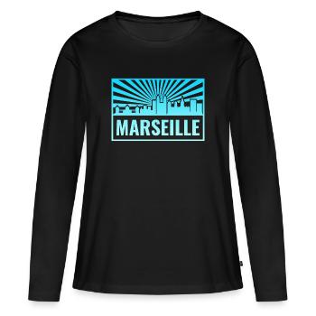 Rayons de soleil de la Skyline de Marseille - T-shirt manches longues Premium bio Femme - noir - Devant - Julia (174cm)