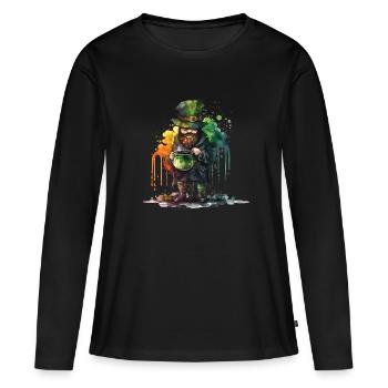 Leprechaun avec pot et aquarelles - T-shirt manches longues Premium bio Femme - noir - Devant - Julia (174cm)