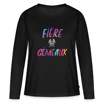 Fière gémeaux cadeau gémeaux signe zodiaque humour - T-shirt manches longues Premium bio Femme - noir - Devant - Julia (174cm)