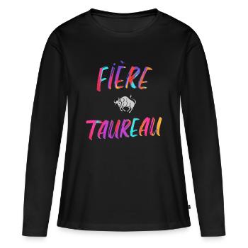 Fière taureau cadeau taureau signe du zodiaque - T-shirt manches longues Premium bio Femme - noir - Devant - Julia (174cm)