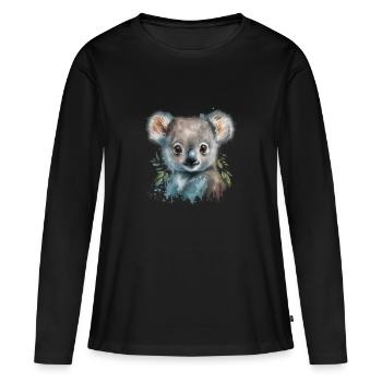 Koala Aquarell Laub - Frauen Premium Bio Langarmshirt - Schwarz - Vorne - Julia (174cm)