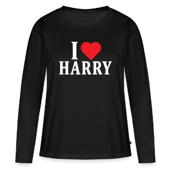 t-shirt J’adore Harry idée cadeau t-shirt - T-shirt manches longues Premium bio Femme - noir - Devant - Julia (174cm)