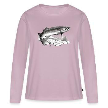 Brochet - T-shirt manches longues Premium bio Femme - rose poudré - Devant - Julia (174cm)