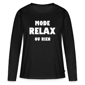 Mode relax ou rien - T-shirt manches longues Premium bio Femme - noir - Devant - Julia (174cm)