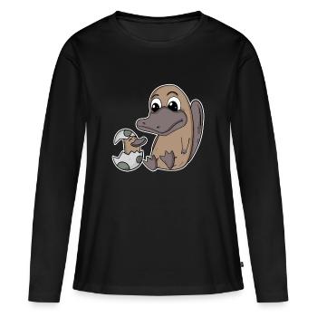 Famille Ornithorynque - Ornithorynque avec bébé - T-shirt manches longues Premium bio Femme - noir - Devant - Julia (174cm)