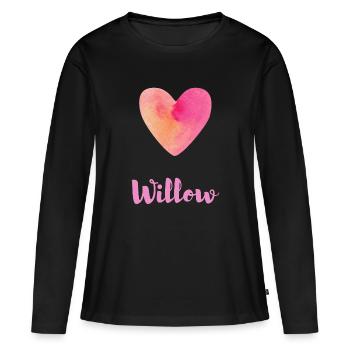 Tenue esthétique féminine en cœur rose de saule - T-shirt manches longues Premium bio Femme - noir - Devant - Julia (174cm)