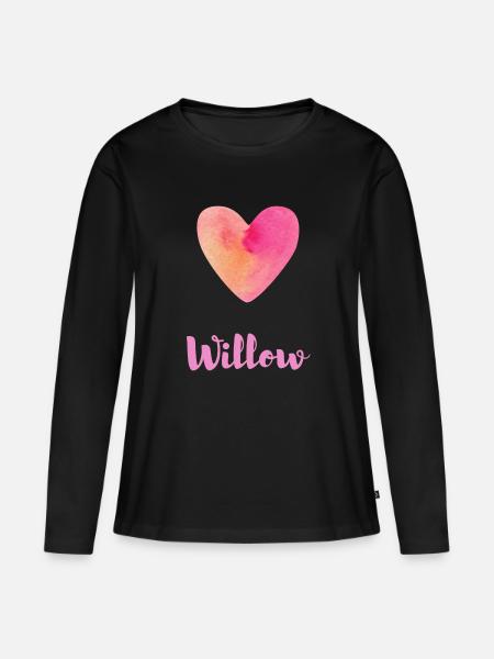Willow Rosa Herz Feminine Aesthetic Outfit - Frauen Premium Bio Langarmshirt - Schwarz