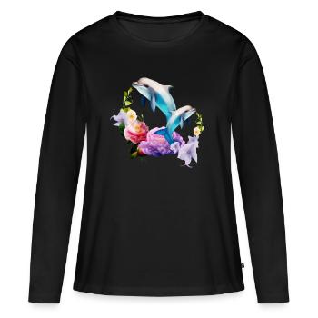 Dauphins Les créatures les plus adorables de la mer - T-shirt manches longues Premium bio Femme - noir - Devant - Julia (174cm)