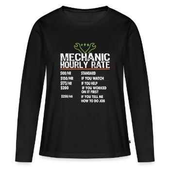 Taux horaire des mécaniciens Ouvriers mécaniciens Taux de main-d’œuvre - T-shirt manches longues Premium bio Femme - noir - Devant - Julia (174cm)