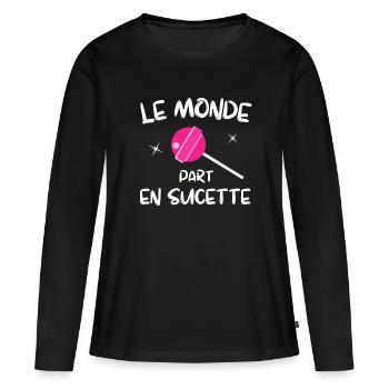 planète terre, sauver la planète - T-shirt manches longues Premium bio Femme - noir - Devant - Julia (174cm)