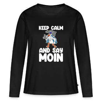 Nordsee Moin Plattdeutsch - Frauen Premium Bio Langarmshirt - Schwarz - Vorne - Julia (174cm)