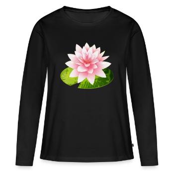 nénuphar brillant avec pétale de nénuphar vert - T-shirt manches longues Premium bio Femme - noir - Devant - Julia (174cm)