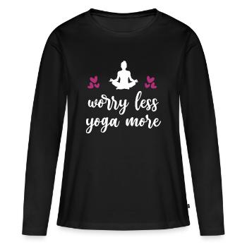 Worry Less Yoga More - Women's Premium Organic Long Sleeve Shirt - black - Front - Julia (174cm)