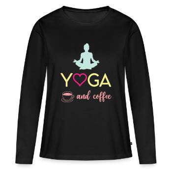 Yoga et café - T-shirt manches longues Premium bio Femme - noir - Devant - Julia (174cm)