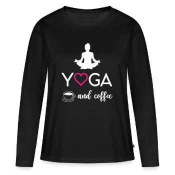 Yoga et café - T-shirt manches longues Premium bio Femme - noir - Devant - Julia (174cm)