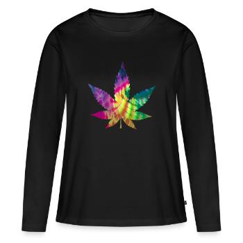 Tie Dye Batik Feuille de cannabis | Feuille de chanvre - T-shirt manches longues Premium bio Femme - noir - Devant - Julia (174cm)