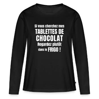 chocolat, j'aime le chocolat, tablette de chocolat - T-shirt manches longues Premium bio Femme - noir - Devant - Julia (174cm)