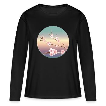delicate cherry blossoms on a branch in spring - Women's Premium Organic Long Sleeve Shirt - black - Front - Julia (174cm)