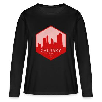 Écusson rouge Calgary Skyline - T-shirt manches longues Premium bio Femme - noir - Devant - Julia (174cm)