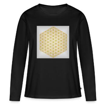 Blume des Lebens gold - 5. Dimension - Frauen Premium Bio Langarmshirt - Schwarz - Vorne - Julia (174cm)
