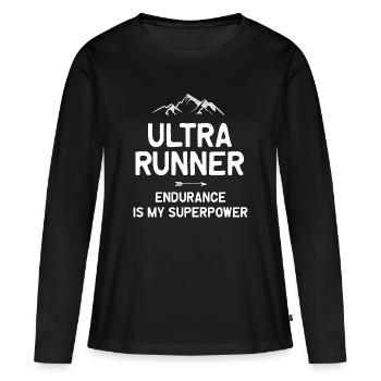 Ultra Runner - L’endurance est mon superpouvoir - T-shirt manches longues Premium bio Femme - noir - Devant - Julia (174cm)