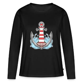Motif de mélange de phare d’ancrage - T-shirt manches longues Premium bio Femme - noir - Devant - Julia (174cm)