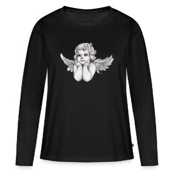 Petit ange chérubin rêveur - T-shirt manches longues Premium bio Femme - noir - Devant - Julia (174cm)