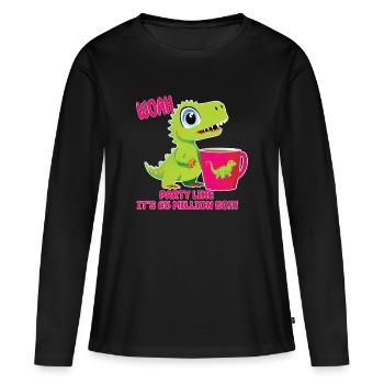 Lustiger Dinosaurier, Party, Partyzeit - Frauen Premium Bio Langarmshirt - Schwarz - Vorne - Julia (174cm)