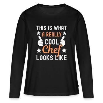 Chef Cuisinier Chef - T-shirt manches longues Premium bio Femme - noir - Devant - Julia (174cm)