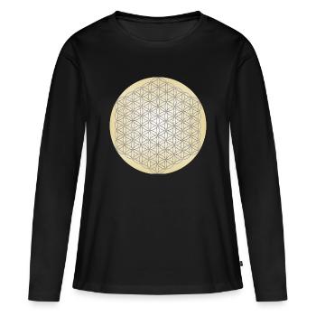 Flower of Life Silver - 5th Dimension - Mandala - Women's Premium Organic Long Sleeve Shirt - black - Front - Julia (174cm)