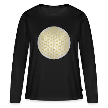 Flower of Life Gold - 5th Dimension - Mandala - Women's Premium Organic Long Sleeve Shirt - black - Front - Julia (174cm)