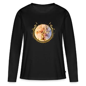 Amulette magique, symbole de l’arbre de vie doré - T-shirt manches longues Premium bio Femme - noir - Devant - Julia (174cm)